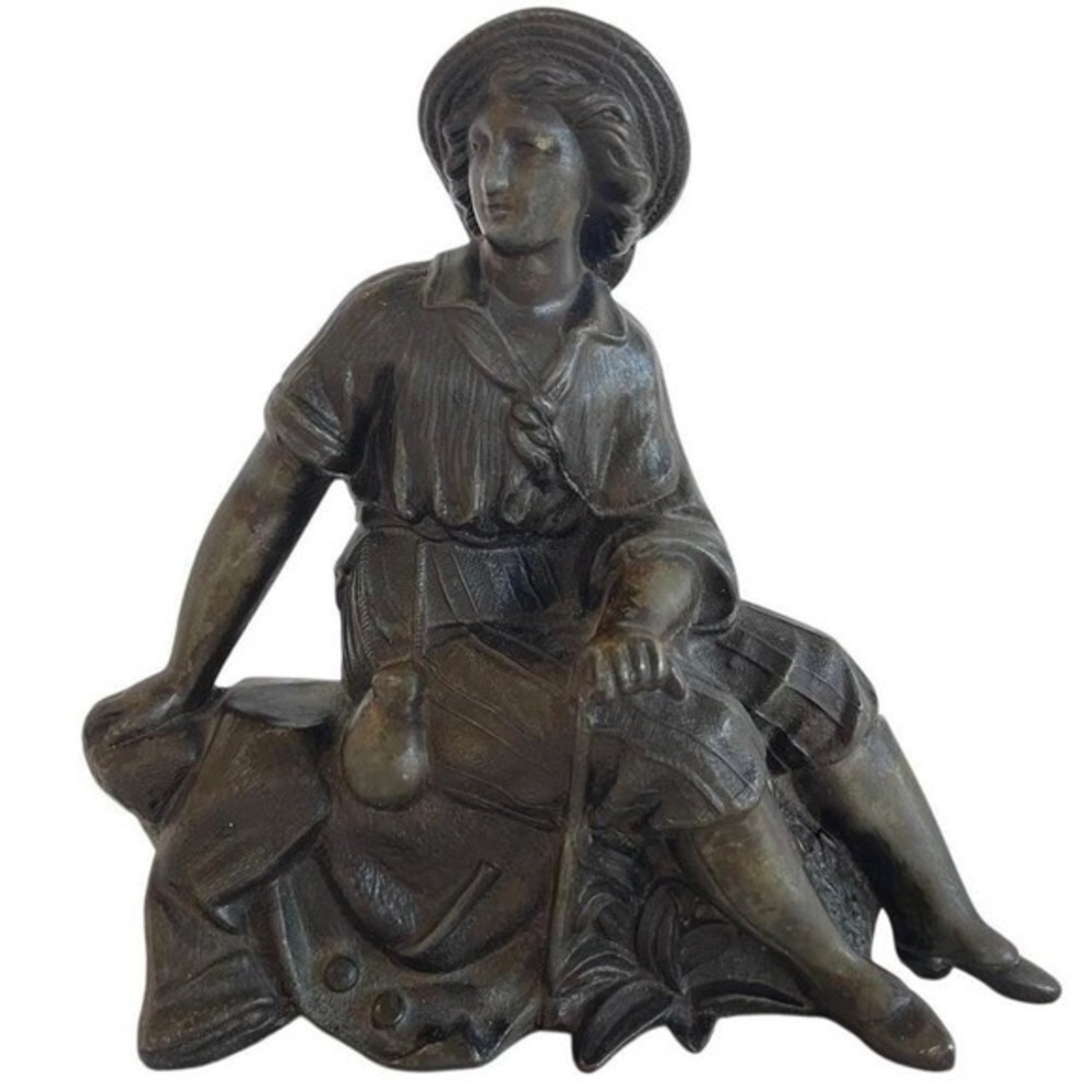 Vintage Bronze Tone Cast Metal Seated Boy Clock Topper Figurine